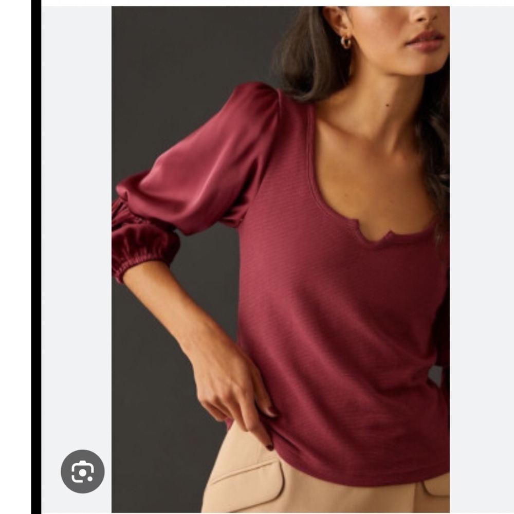 Maeve Anthropologie Ribbed Tiered Sleeve‎ Top Medium layered staple workwear